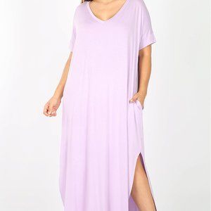 V-NECK SHORT SLEEVE MAXI DRESS 2X